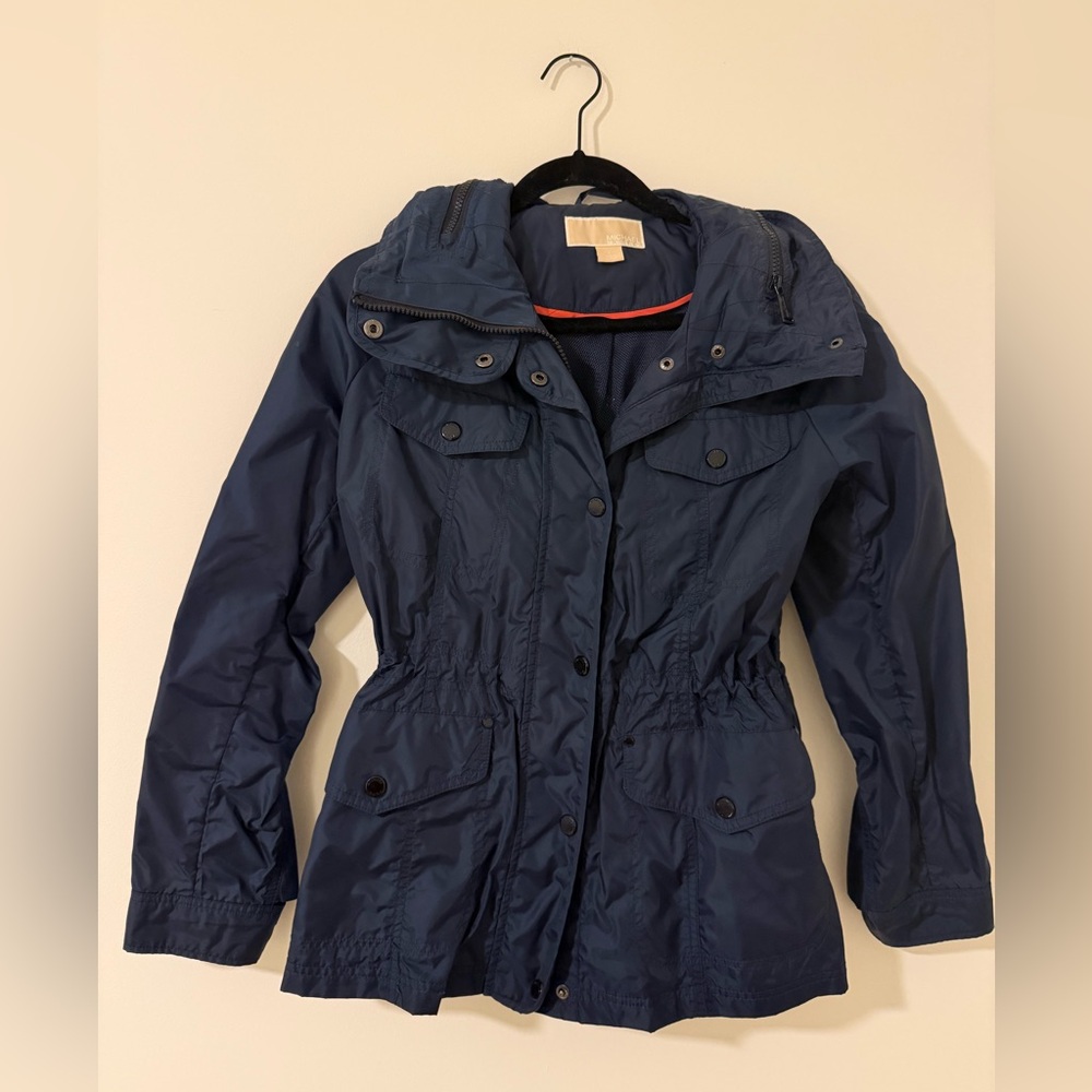 Michael Kors navy blue hooded anorak rain jacket - small
